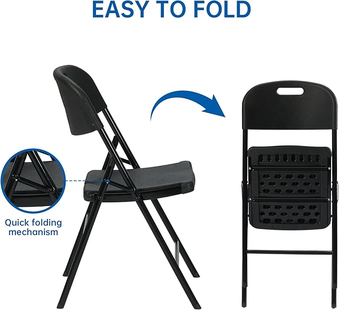 60 Pack Thicker 800 LBS Black Folding Chairs, Commercial Grade Folding Chair, Foldable Chairs for Events