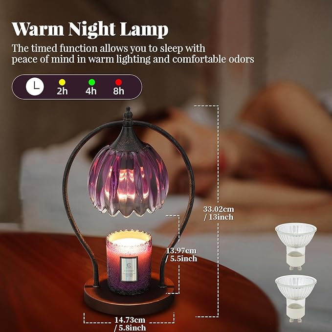 Candle Warmer Lamp, Dimmable Candle Warmer with Timer, Vintage Candles Wax Warmers for Jar Candles Birthday Gifts for Women, Christmas Gifts for Mom, Home Decor for Bedroom Living Room, Purple Black