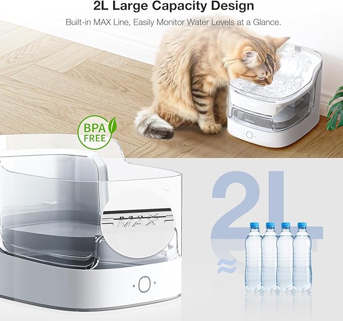 Cat Water Fountain for Drinking, 8-Layer cat Fountain Filter, Ultra-Quiet Pet Fountain for Dogs and Cats 2.4G WiFi(PF1L Marble)