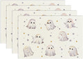 Halloween Placemats Set of 4, Cute Ghost Table Mat for Home Kitchen, Restaurants, Outdoor Linen Washable Place Mats 12x18 inch Party Event Dining Decoration-14
