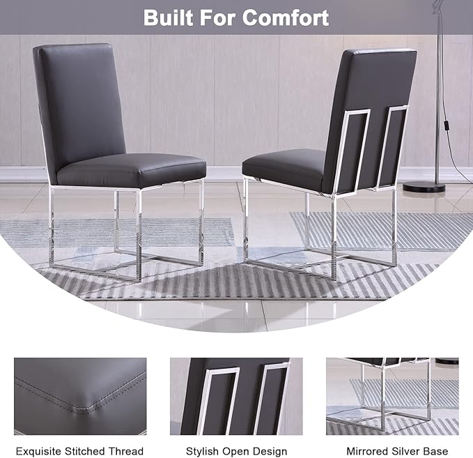 AUZ Grey and Silver PU Leather Dining Room Chairs Set of 4