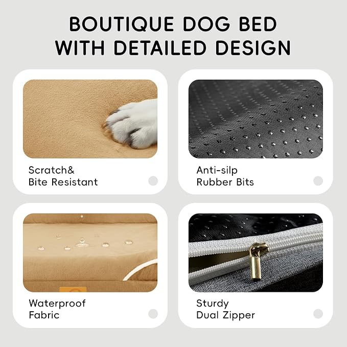 Homemate Dog Bed Medium Sized Dog: 28"x23" Orthopedic Pet Bed with Toy | Large Dogs Bed with Non-Slip Botton & Removable Washable Cover Cat Bed Sofa M Outdoor Crate Pad Couch Brown