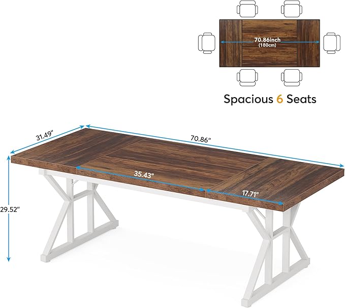 Tribesigns 70.8-Inch Executive Desk, Large Computer Office Desk Workstation, Modern Simple Style Laptop Desk Study Writing Table Business Furniture for Home Office (Brown/White, 70.8 Inch)