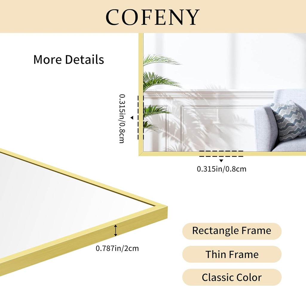 Gold Bathroom Mirror for Wall, 30x36 Inch Rectangle with Metal Frame, Modern Vanity for Bathroom Living Room, Entryway Hangs Horizontal or Vertical