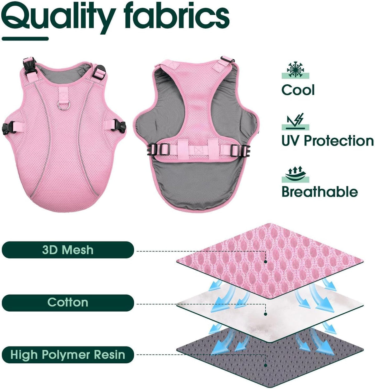 Kuoser Dog Cooling Vest Harness, Small Puppy Cooler Jacket with Adjustable Buckle for Outdoor Beach, Hiking, Training Pink S