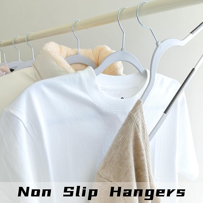 30 Pack Non Slip Hangers, Plastic Clothes Hangers 17.7 Inch - Heavy Duty & Space Saving Slim Hangers with 360° Swivel Hook for Adults, Anti-Slip Strips for Coat, Shirt, Pants (Gray, 30)
