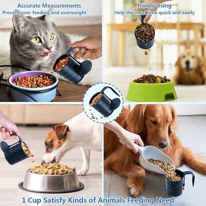 Dog Food Scoop Pet Food Scoops for Dogs 4 Capacity Cup in 1 Cup Measuring Scoop for Pets Dog Cat and Bird Solid Food (Includes 1/4 C 1/2 C 3/4 C 1 CUP)