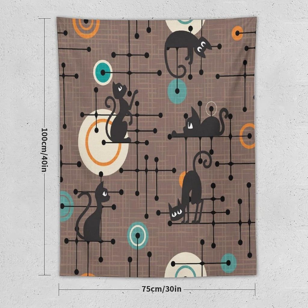 ICMOLYYENLO Boho Medieval Cat Tapestry, Abstract Atomic Starburst Geometric Aesthetic Art Wall Hanging For Bedroom Living Room Dormitory 50x60 Inches