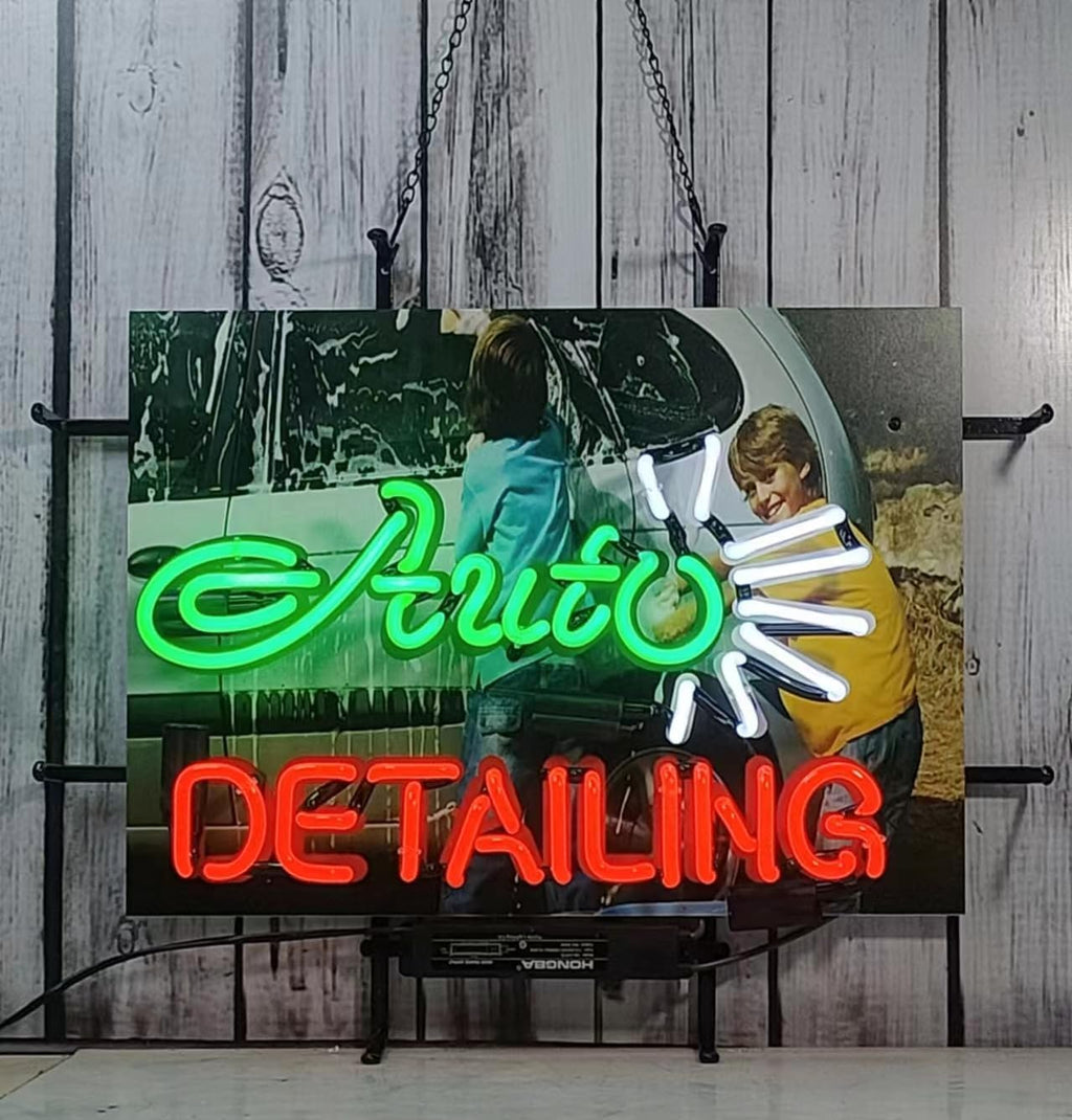 Auto Detailing Shop GLASS Neon Signs,GLASS Neon Light for Office Cafe Party Man Cave Neon Light Art Wall Lights 24 X 20 Inches