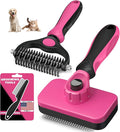 3PCS Self Cleaning Slicker Brush & Pet Grooming Rake & Flea Comb for Dogs,Cats and Horses | Double-Sided Dematting Comb & Skin Friendly Deshedding Grooming Tool (Red)