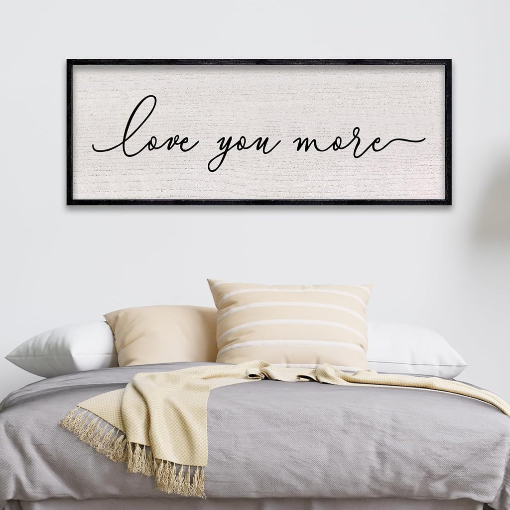 LuZhiQiang Love You More Sign Wall Decor 40"x15" for Master Bedroom Above Over Bed Large Simple Wood Framed Hanging Wall Art (Black)
