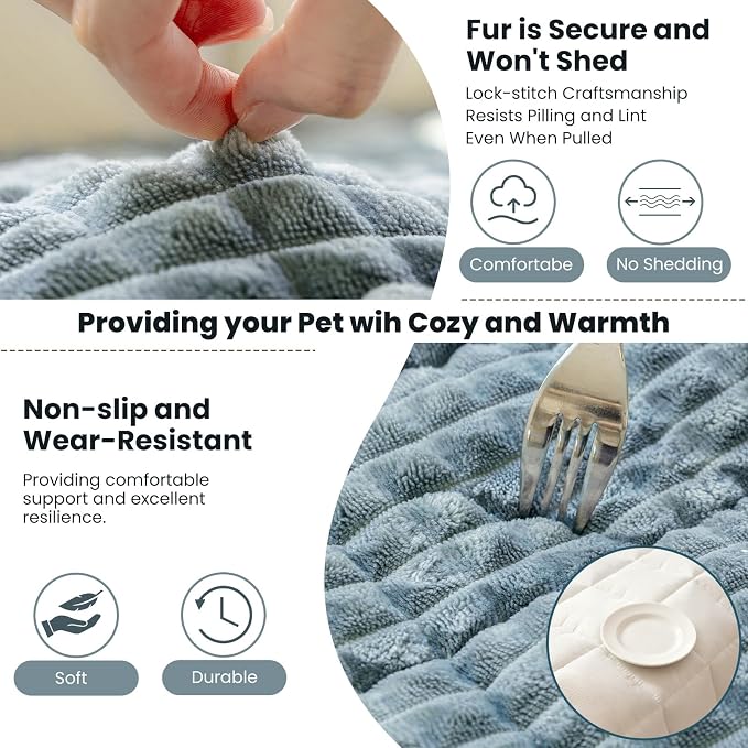 Couch Cover for Dogs Washable, Non-Slip Pet Couch Covers for Sofa, Fuzzy Dog Couch Cover Blanket, Thick, Soft, Plush Couch Cushion Covers for Sofa Protector (Blue Gray, 27.6" x 27.6"/70 x 70cm)