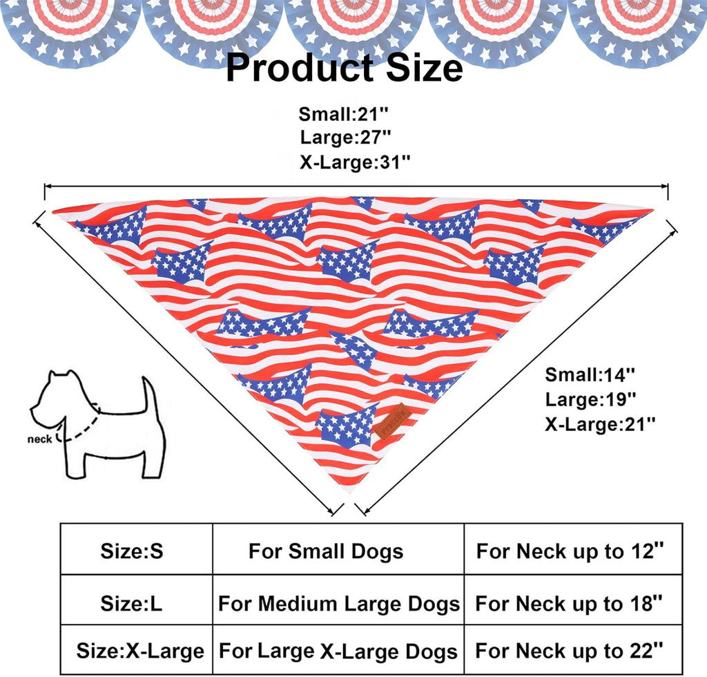 PTDECOR American Flag Dog Bandana 4th of July Dog Scarf Reversible Red Blue Patriotic Bandanas for Medium Large Dogs Pets (Blue & Red, Large)
