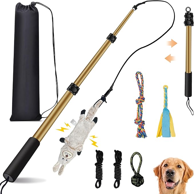 Flirt Pole for Dogs, Interactive Toys Tug-of-war for Pet, Durable Teaser Wand, Chase Toys with Rope Chewing Sticks, for Outdoor Exercise & Training