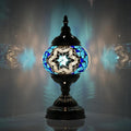 Turkish Moroccan Table Lamp Lantern with Handmade Mosaic Glass Lampshade Tiffany Style Bohemian Stained Glass Decorative Desk Lamps Bedside Night Lights for Bedroom (Blue White)