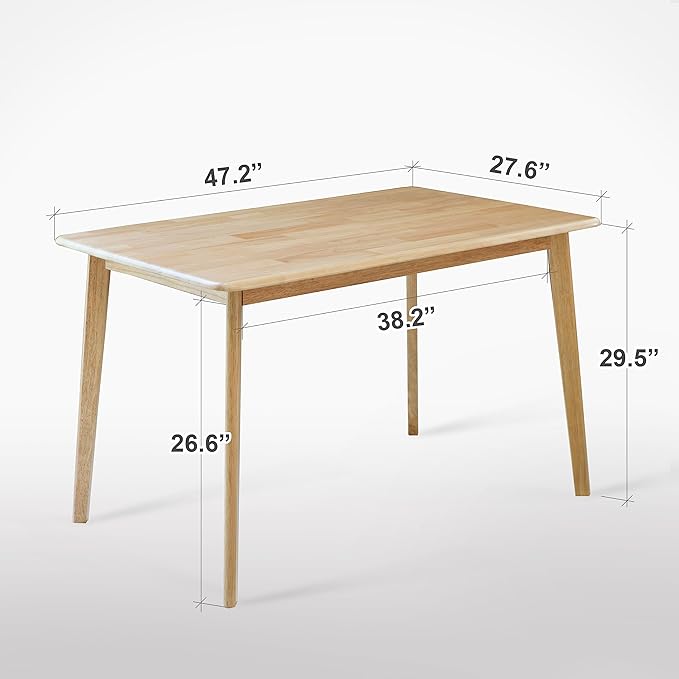 Livinia Canberra 47.2" Rectangular Wooden Dining Table/Mid Century Modern Malaysian Oak Kitchen Table (Natural-Oak) Table Only