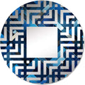 Symmetric Cubes in Deep Cobalt Blue - Geometric Maze - 32 Inches - Round Decorative Wall Mirror for Bathroom, Bedroom, Entryway, Living Room, Vanity Room and Modern Décor