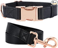Dog Collar and Leash Set.Soft and Easy to Clean Vegan Leather with Rose Gold Metal Buckle for Small Medium Large Dogs (Black, S(12.2"-16.9"))