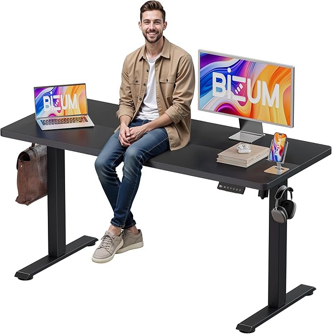 BIZUM Electric Standing Desk, 55" x 24" Height Adjustable Desk, Black Sit to Stand Desk Memory Gaming Computer Workstation for Home Office