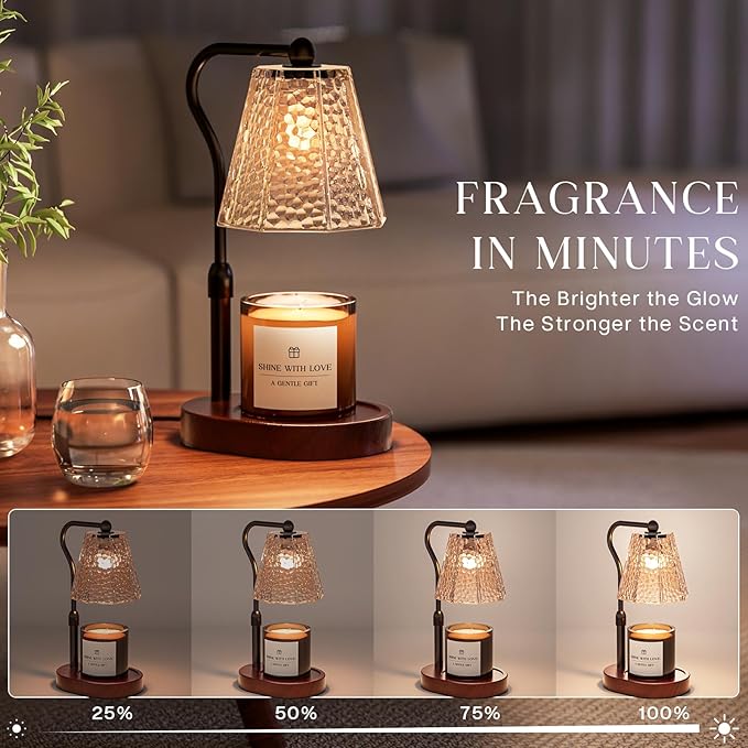 Candle Warmer Lamp with Timer Dimmable, Height Adjustable Wax Melt Warmer for Home Decor & New Home Bedroom, Vintage Candle Lamp for Scented Wax Jar Candles with 2 Bulbs,Birthday Gift for Women & Moms