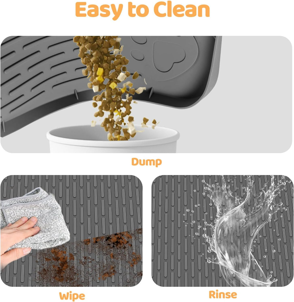 Cat Food Mat, 40" x 28" Extra Large Silicone Pet Feeding Mat with Raised Edge Pet Placemat for Food and Water Bowl Non-Slip, Easy to Clean, Floor Protection (Dark Grey)