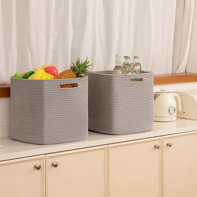 OIAHOMY Storage Cubes, 13 Inch Cube Storage Organizer, Collapsible Storage Bins, Baskets for Organizing, Storage Bins for Shelves-Grey, 2-PACK