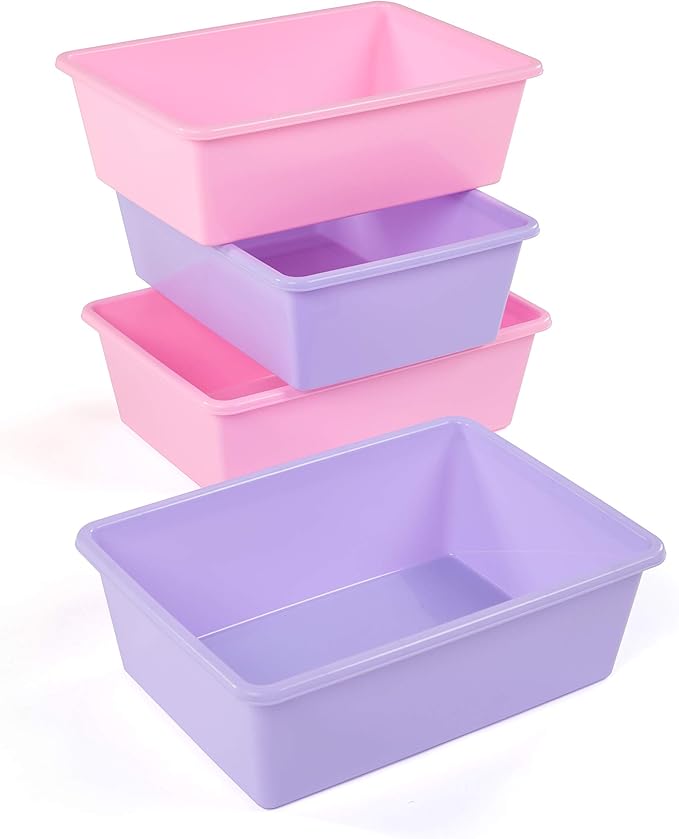 Humble Crew Toy Storage Bins for Kids, Set of 4, Pink/Purple, Large - Sturdy, Colorful Plastic Storage Bins for Classroom, Playroom, Nursery, and More - Premium Toddlers Toy Organizer Bins