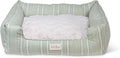 Fringe Studio Block Stripe Dusty SAGE 29" W x 24" D x 9" H Medium Rectangular Cuddler Pet Bed W/Reversible Cushion, 100% Cotton Canvas Exterior, Machine Washable, PetShop Collection (755MD001)