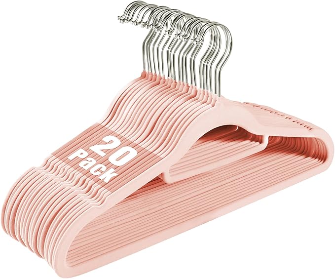 Velvet Clothing Hangers Non-Slip Pink Suit Hanger Space Saving Clothes Hanger Heavy Duty Adult Hanger Hangers with 360°Swivel Hook 20 Pack
