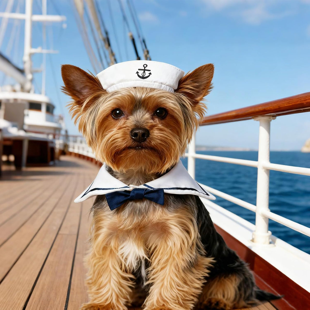 Enjoying Cat Sailor Costume, Halloween Small Dog Sailor Hat Outfit with Tie, Adjustable Pet Navy Costume for Cats Doggies Rabbits Cosplay