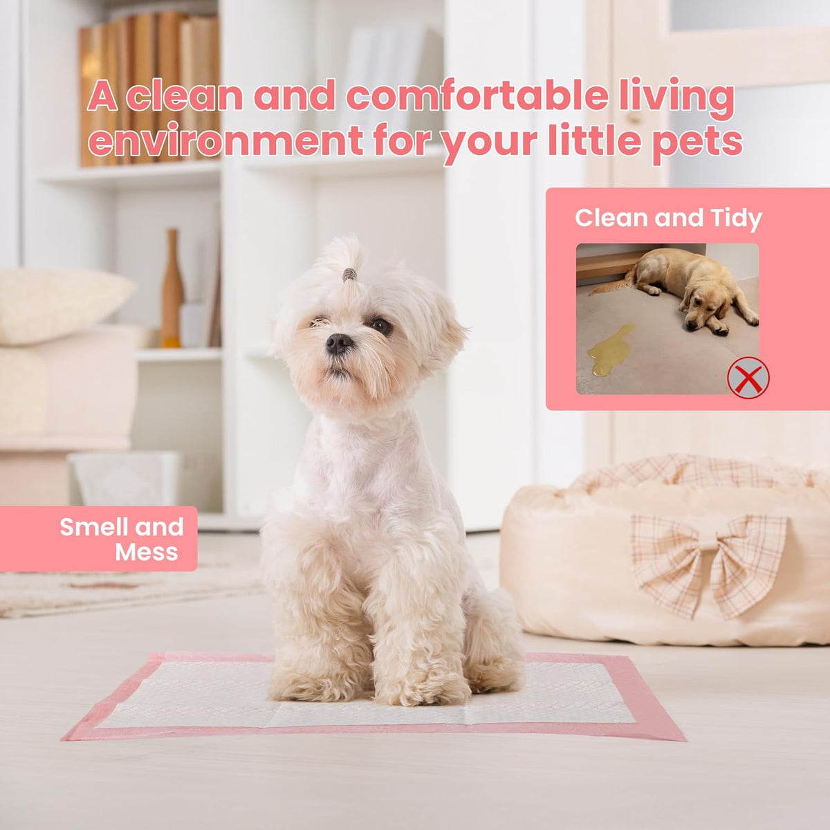 Pet Toilet Training Pads 100Count Disposable Puppy Pee Pads 18" x 13" for Dogs, Ultra Absorbent|Quick Dry|Leak-Proof Pet Potty Pads for Dog, Cat, Rabbits and Guinea Pigs (Pink)