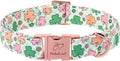 St. Patrick's Day Dog Collar for Large Dogs - Lucky Clover Pastel Dog Collars, Irish Spring Shamrock Pet Collars, Adjustable Heavy Duty Dogs Collar with Metal Buckle L