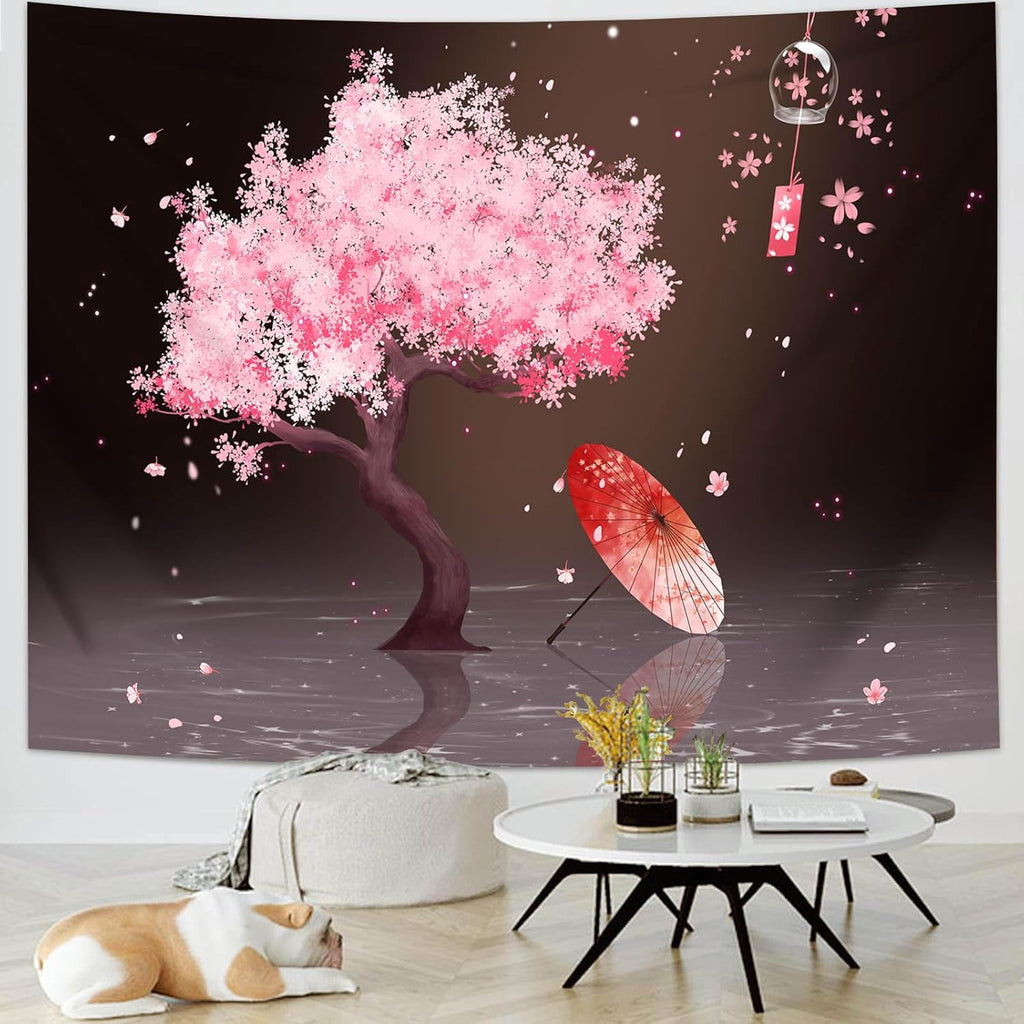 dueeia Japanese Cherry Blossom Tapestry Wall Hanging Anime Tree Asain Spring Tapestries for Bedroom Aesthetic Living Room Dorm Wall Decor (59.1"x39.4")
