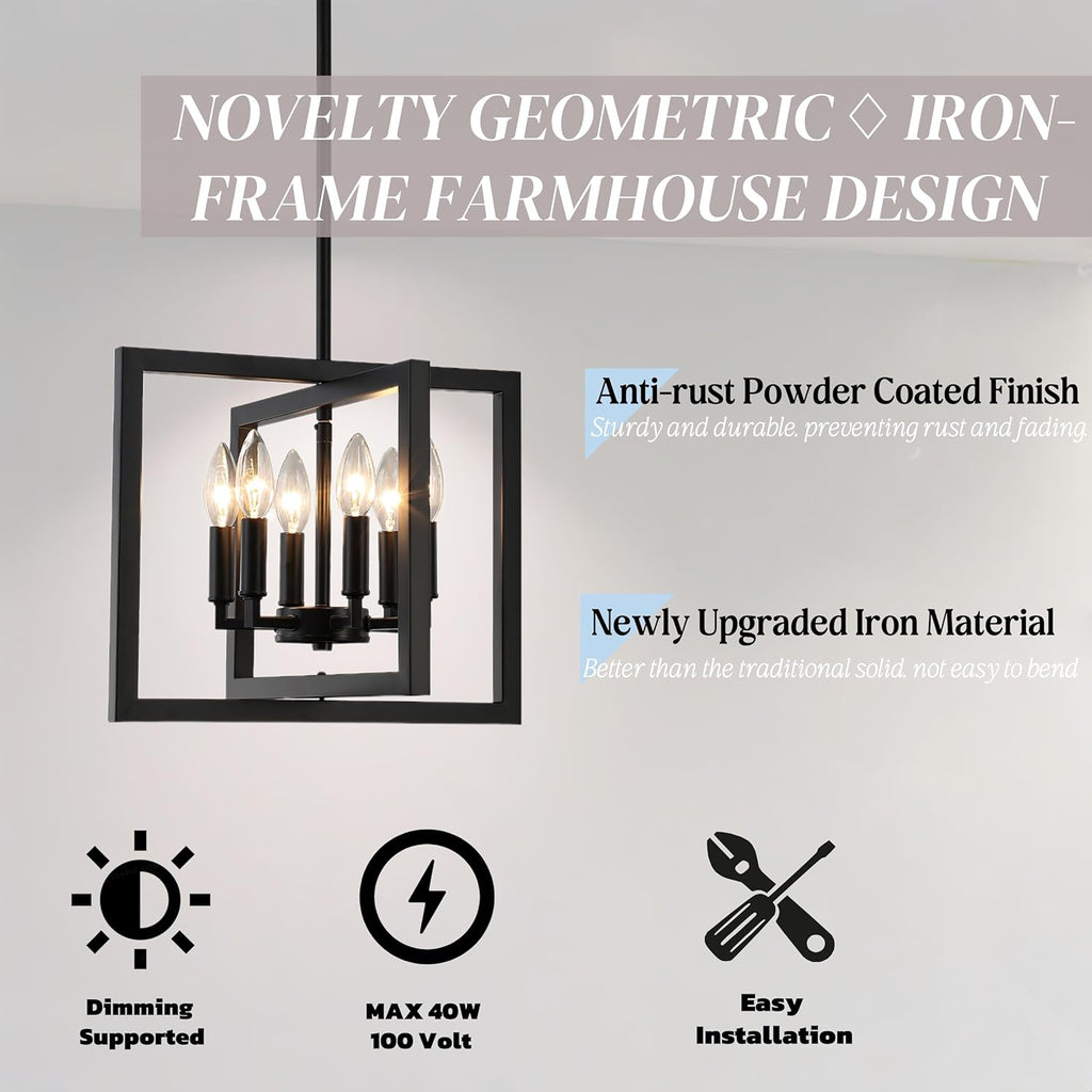 ANKYLHUA Small Black Chandelier,6-Lights Ceiling Light Fixture E12,Adjustable Hight Pendant Lights Kitchen Island,Chandeliers for Dining Room Bedroom,Entryway,Foyer