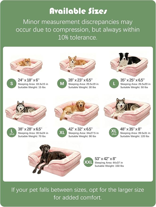 Spotted Play Orthopedic Dog Bed with Sides - Sofa Beds for Extra Large Dogs, Supportive Foam Pet Couch Bed with Washable Removable Cover, Waterproof Lining and Non-Slip Bottom, Pink - XXL