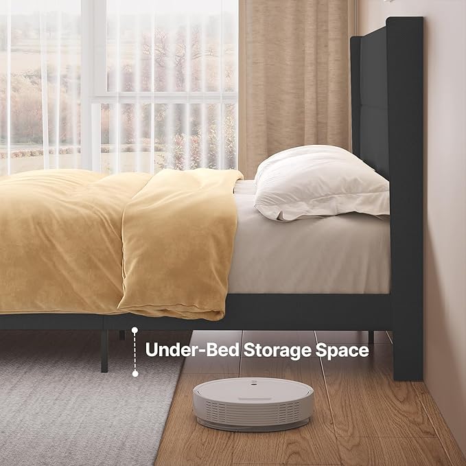 Gizoon King Size Bed Frame, Wingback Upholstered Platform Bed with Steel Frame, Wooden Slats, Noise-Free, No Box Spring Needed