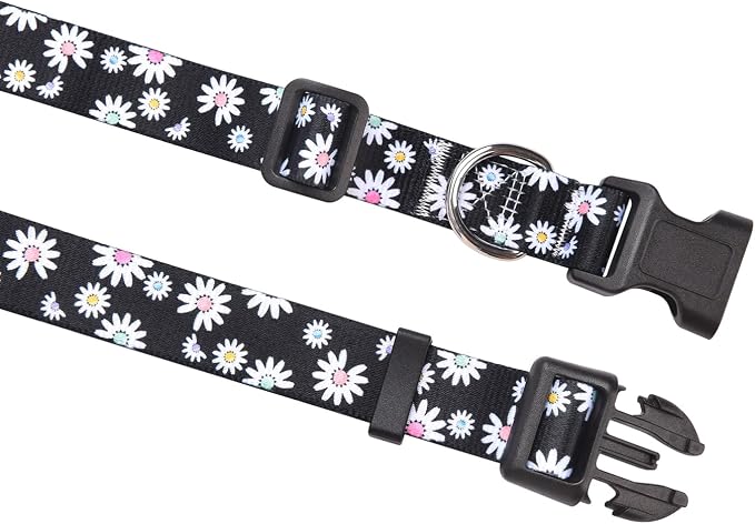 MarukoPet Dog Collar, Adjustable for Small Medium Large Dogs Puppy, Cute Design with Bohemia Floral Tribal Geometric Patterns Boys Girls Dog Collar(Black Daisy-S)