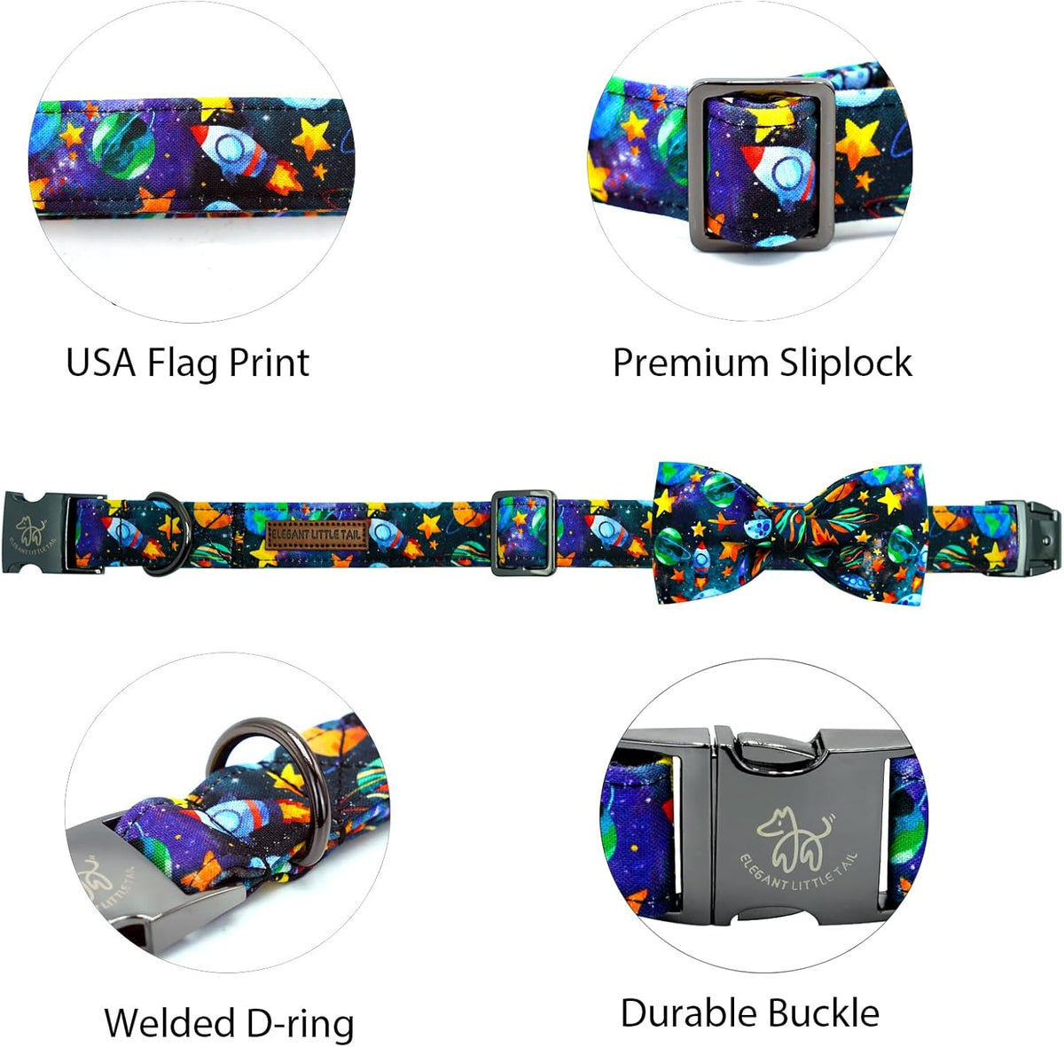 Elegant little tail Dog Collar, Boy Pet Collrs Blue Durable Soft Bowtie Dog Collar Adjustable Dog Collars for Small Medium Large Dogs