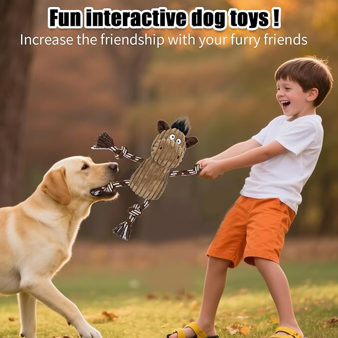 5 Pack Large Dog Squeaky Toys,Tough Stuffed Plush Dog chew Toys Assortment,Durable Plush Animal Dog Toys with Tug of War Rope to Keep Them Busy, Puppy Toys Value Bundle for Small Medium Large Dogs