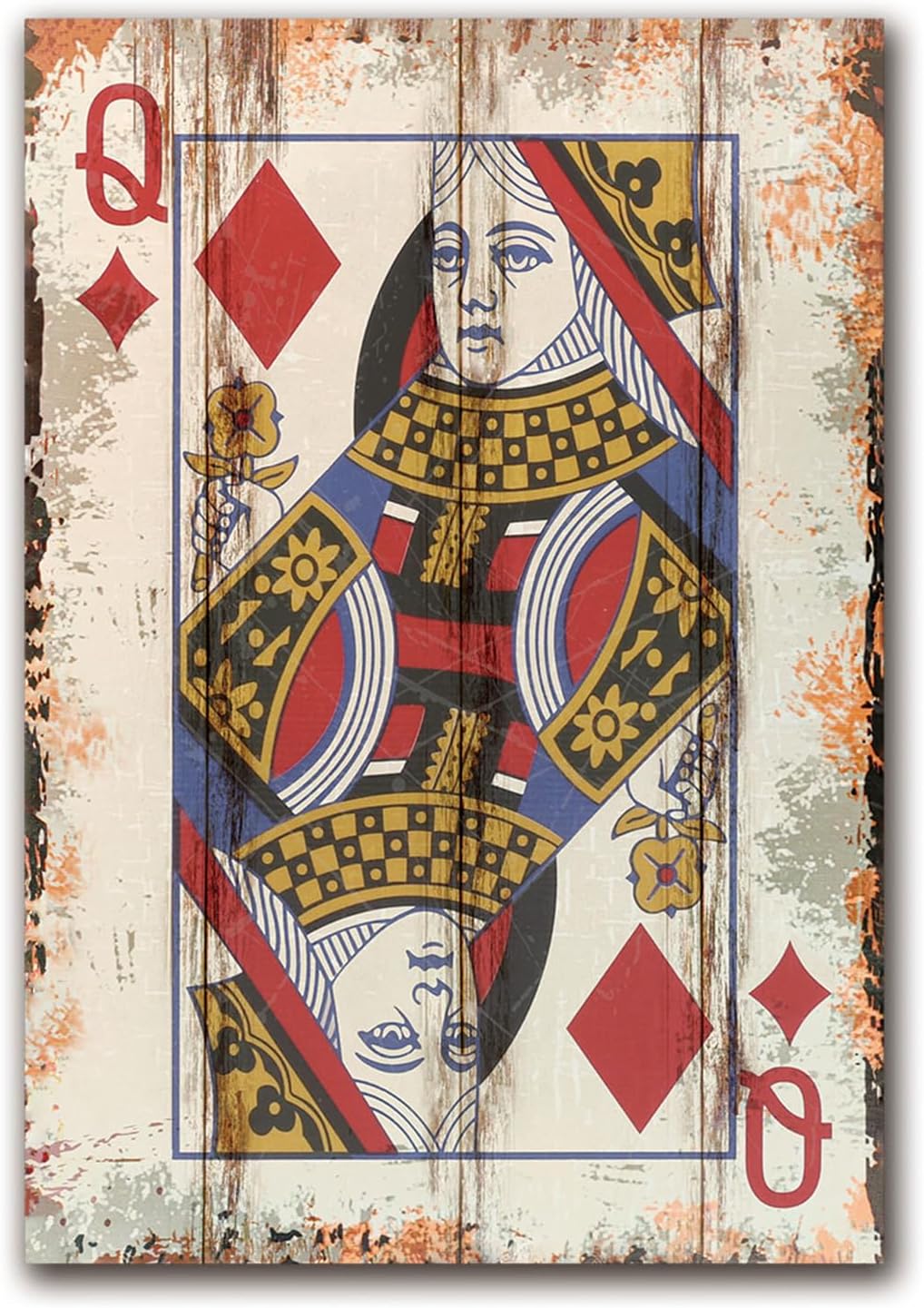 TREEPERI Poker Canvas Wall Art Print Queen of Diamonds Game Room Wall Art Print Wall Decor Prints Poster With Framed Wooden Frame