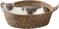 Cat Bed, Straw Woven Cat Baskets Bed, Round Wicker Cat Basket Nest, Non-Slip Cozy Kitten Bed for Cats Small Dog (Only Nest,Small)