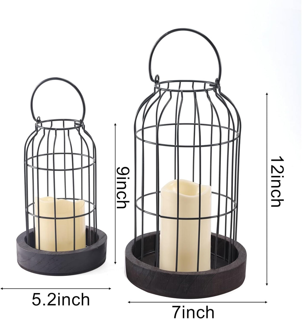 PHOSPHOR Home Decor Candle Lanterns, Set of 2 Rustic Cage Candle Holder, Tian Yuan Nong she，for Living Room, Fireplace Mantle, Dining Table Centerpieces Home Kitchen Decor