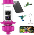Soliom Hummingbird Feeder with Camera, Smart Feeder Camera with 2K Live View AI Identify, Leak Proof&Ant Moat&Bee Proof, Outdoor Pole/Hook Hanging, Ideal Gift for Family, 16 OZ with Solar Panel Pink