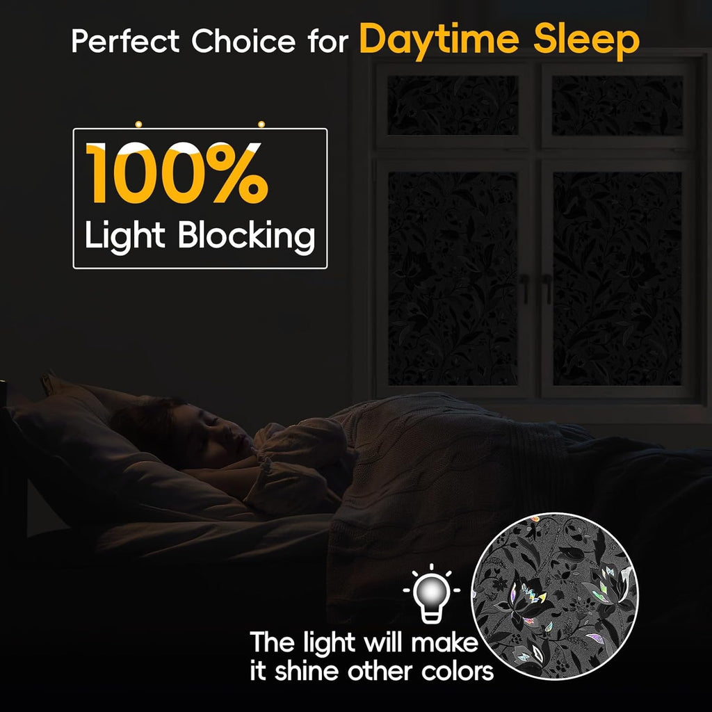 Total Blackout Window Privacy Film Decorative Static Cling with Tools, Room Darkening Window Tint for Home, Black Out Window Cover Replacement Window Curtains Window Blinds,45.2" by 78.74"