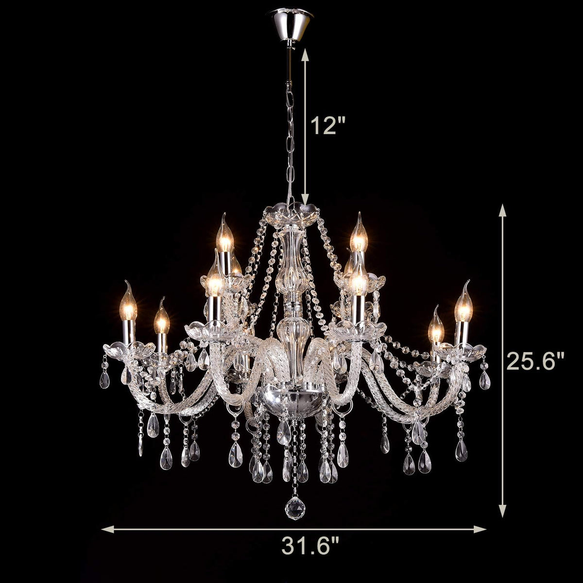LIUMANG Modern Elegant 12 Lights K9 Crystal Glass Chandelier Pendant Ceiling Lighting European Style for Dining Living Room Bedroom Transparent,12 E12 Bulbs Required