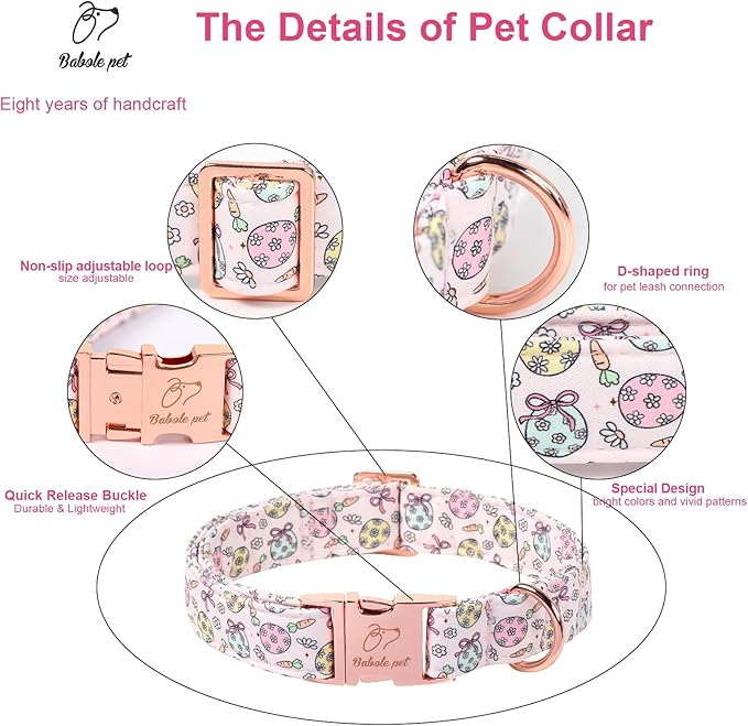 Easter Dog Collar, Pastel Floral Egg Easter Collars for Puppy Small Dogs, Cute Girly Spring Holiday Dog Collars, Adjustable Heavy Duty Female Pet Collar with Metal Buckle XS