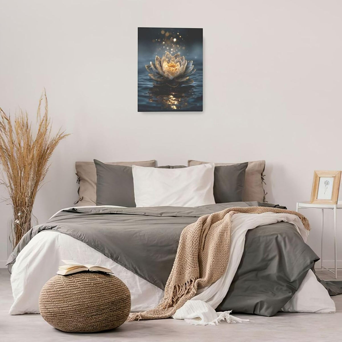 Zen Lotus Canvas Wall Art Mystical Lotus Bloom in Water Aesthetic Pictures Wall Decor Modern Meditation Spiritual Painting Print Framed Artwork Decorations Gifts for Yoga Spa Room Bathroom 16"x20"