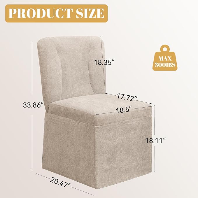 Modern Dining Chairs Set of 4, Upholstered Kitchen Table Chairs, Linen Dining Room Chairs with Metal Frame, Khaki