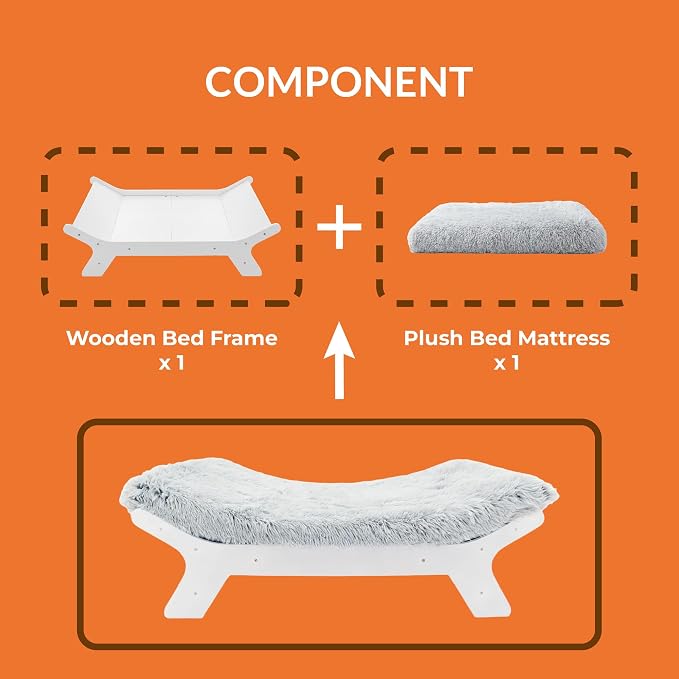 Elevated Wood Dog Bed Frame Mat Set, WoodPattern, X-Large | Raised Sturdy Attractive Dog Sofa Couch Furniture, 110 lb