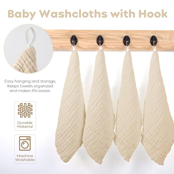 Yoofoss Muslin Baby Washcloths 100% Cotton Face Towels 10 Pack Wash Cloths for Baby 12x12in Soft and Absorbent Baby Wipes (Apricot)